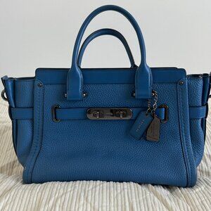 COACH 34816 Swagger 27 Blue Carryall Shoulder Bag Tote 2WAY Used